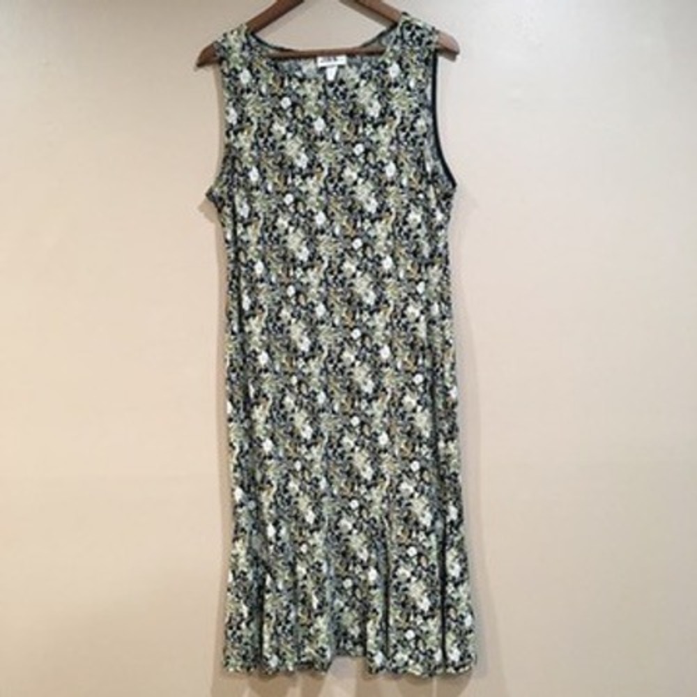 Vintage Floral Midi Dress Women 16 Green Forest Fairy Grunge Grandma Cottage Y2K - Picture 1 of 8